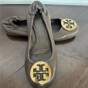 Tory Burch Women's Brown Flats with Gold Emblem